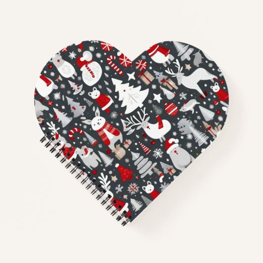 クリスマスパターン雪だるまサンタの木の灰色の装飾 ノートブック (正面)