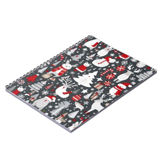 クリスマスパターン雪だるまサンタの木の灰色の装飾 ノートブック (左側)