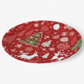 クリスマスパターン雪だるまサンタの木の灰色の装飾 ペーパープレート (アングル)