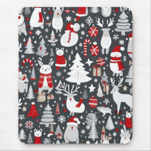 クリスマスパターン雪だるまサンタの木の灰色の装飾 マウスパッド