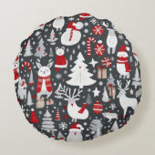 クリスマスパターン雪だるまサンタの木の灰色の装飾 ラウンドクッション (裏面)