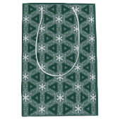 クリスマスパターン雪片グリーンホワイト ミディアムペーパーバッグ (正面)