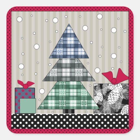 クリスマスパターン,アップリケ,新年,クリスマス スクエアシール (正面)