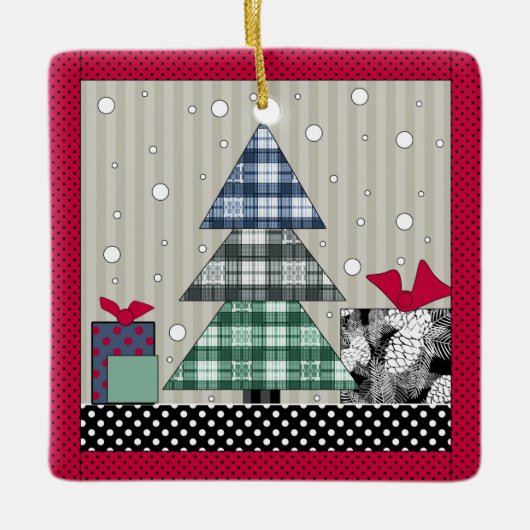 クリスマスパターン,アップリケ,新年,クリスマスc セラミックオーナメント (正面)