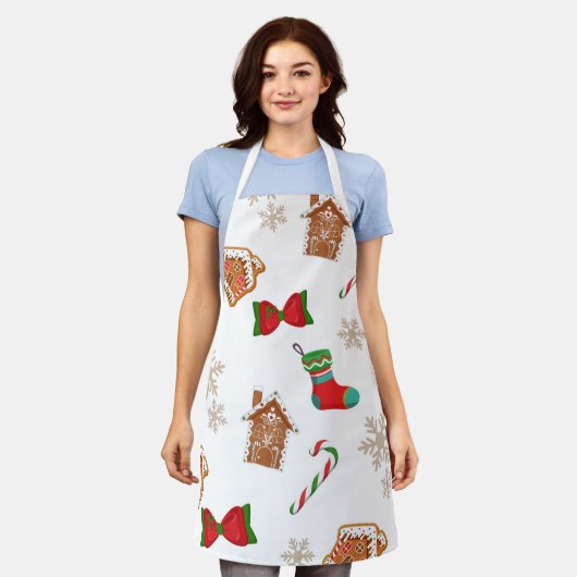 クリスマスパターン エプロン (着用した状態)