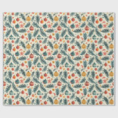 クリスマスパターン(オレンジ色のオーナメントと枝あり) ラッピングペーパー (フラット)