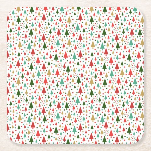 クリスマスパターン – カラフルの木の風景 スクエアペーパーコースター (正面)