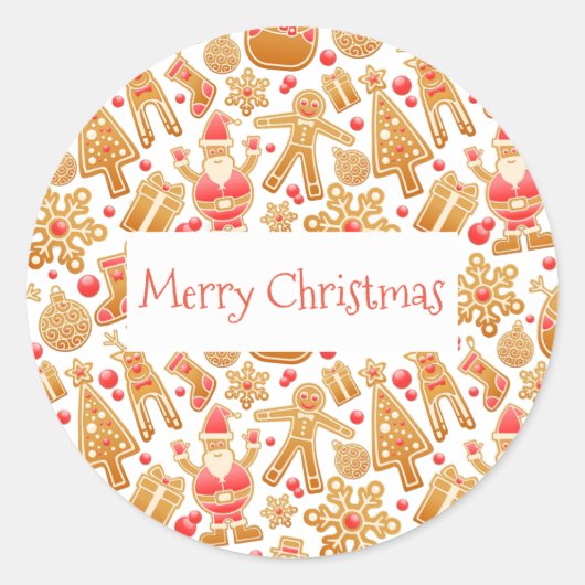 クリスマスパターン – サンタクロースツリールドルフ雪だるま ラウンドシール (正面)