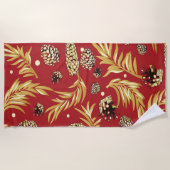 クリスマスパターン、松の雪3 ビーチタオル (正面)