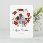 クリスマスパターン 花と松の円形写真 シーズンカード (スタンド正面)