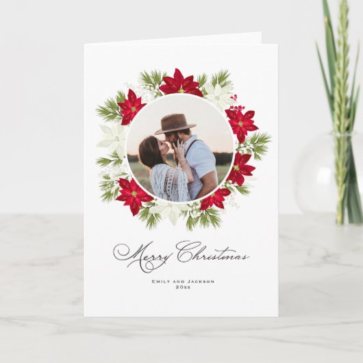 クリスマスパターン 花と松の木の写真 カード (正面)