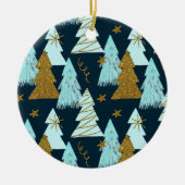 クリスマスパターン(青い金ゴールド雪と星) セラミックオーナメント (正面)