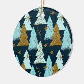 クリスマスパターン(青い金ゴールド雪と星) セラミックオーナメント (左)
