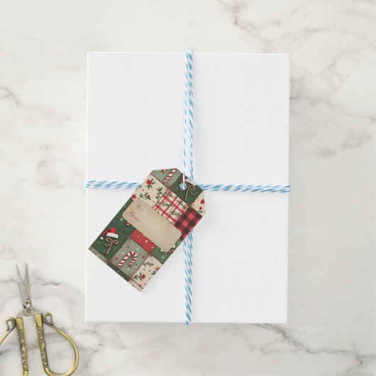 クリスマスパッチワークキャンディーケーンギフトラベル ギフトタグ (より糸付き)