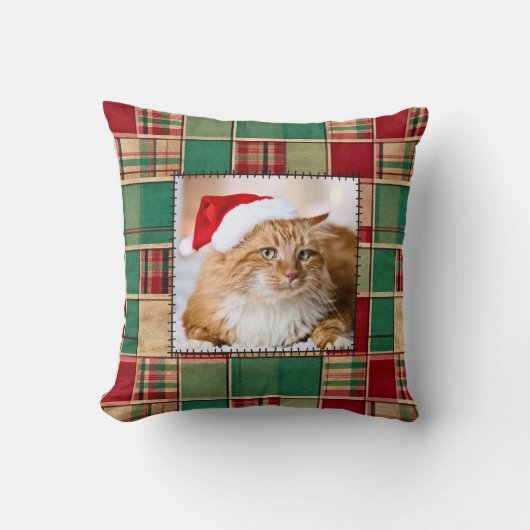 クリスマスパッチワークキルトペットファミリーカスタムの写真 クッション (正面)