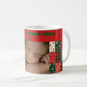 クリスマスパッチワークグリーンレッドフォトコーヒーマグ コーヒーマグカップ