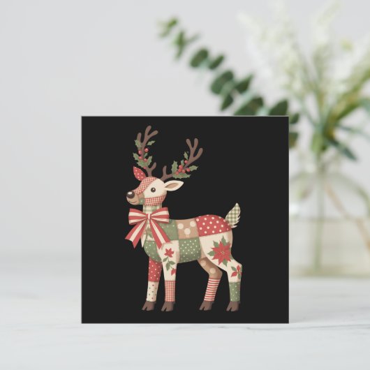 クリスマスパッチワークトナカイ刺繍動物 シーズンカード (スタンド正面)