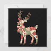 クリスマスパッチワークトナカイ刺繍動物 シーズンカード (正面)