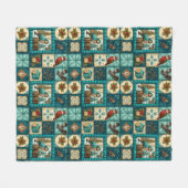 クリスマスパッチワーク素朴の鳥の冬の休日 フリースブランケット (正面(横))