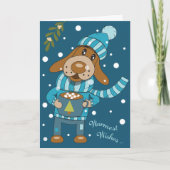 クリスマスパップブルーホリデーグリーティングカード カード (正面)