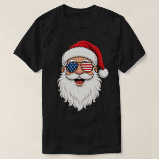 クリスマスパトリオティックサンタ+フラグアビエーターサングラス Tシャツ