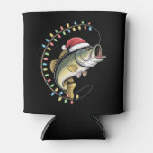 クリスマスパパバスフィッシュおもしろい魚釣りフィッシャーマン 缶クーラー (正面)