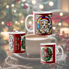 クリスマスパピーフォックスステンドグラス風デザイン コーヒーマグカップ