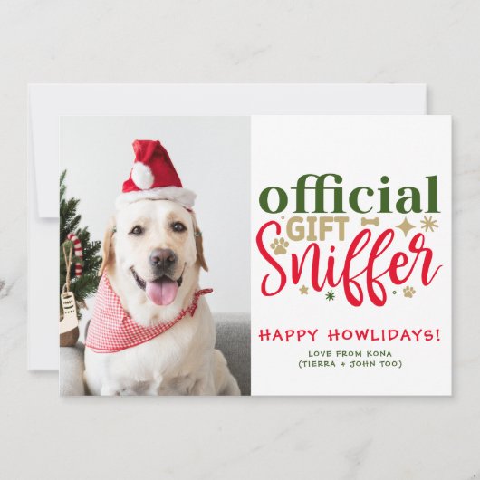 クリスマスパピー写真カスタマイズおもしろい犬写真 シーズンカード (正面)