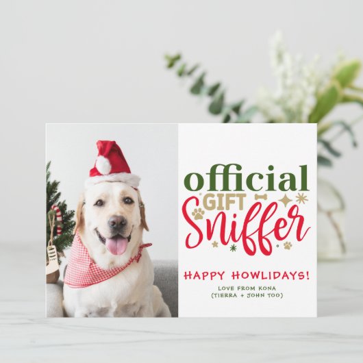 クリスマスパピー写真カスタマイズおもしろい犬写真 シーズンカード (スタンド正面)