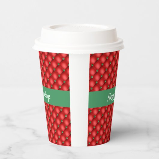 クリスマスパフィーのキルティングレッドとグリーン 紙コップ (左)