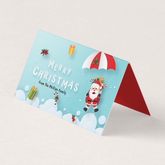 クリスマスパラシュタンサンタトリートグディーバッグラベル 名刺 (正面)