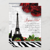 クリスマスパリエッフェルタワーゼブラバラフラワー 招待状 (正面/裏面)