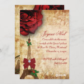 クリスマスパリカードエッフェルタワーヴィンテージバラ 招待状 (正面/裏面)