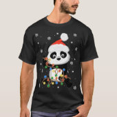 クリスマスパンダとツリーライトサンタおもしろいクリスマス Tシャツ (正面)