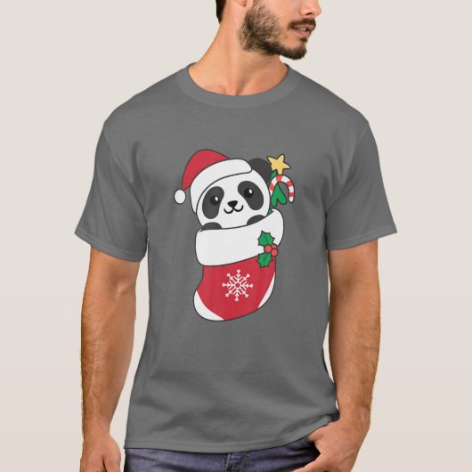 クリスマスパンダのかわいいパンダ Tシャツ (正面)