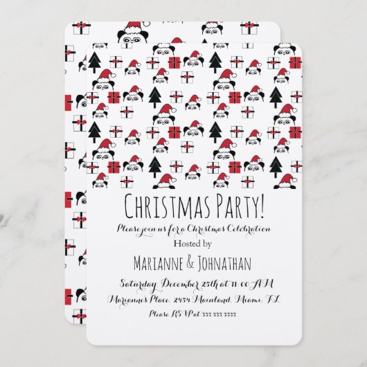 クリスマスパンダプレゼントホリデーツリー 招待状 (正面/裏面)