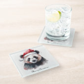 クリスマスパンダ、カスタマイズ可能 ガラスコースター (アングル)