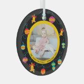 クリスマスパーソナライズされたおもしろいモダンリース写真 ガラスオーナメント (正面右)