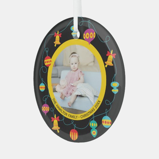 クリスマスパーソナライズされたおもしろいモダンリース写真 ガラスオーナメント (正面左)