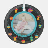 クリスマスパーソナライズされたおもしろいモダンリース写真 ガラスオーナメント (正面)