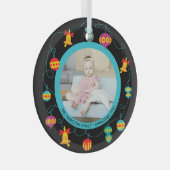 クリスマスパーソナライズされたおもしろいモダンリース写真 ガラスオーナメント (正面右)