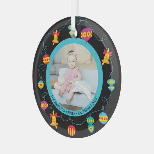 クリスマスパーソナライズされたおもしろいモダンリース写真 ガラスオーナメント (正面左)