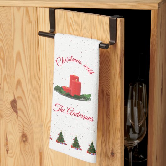クリスマスパーソナライズされたのキャンドル キッチンタオル (三つ折り)