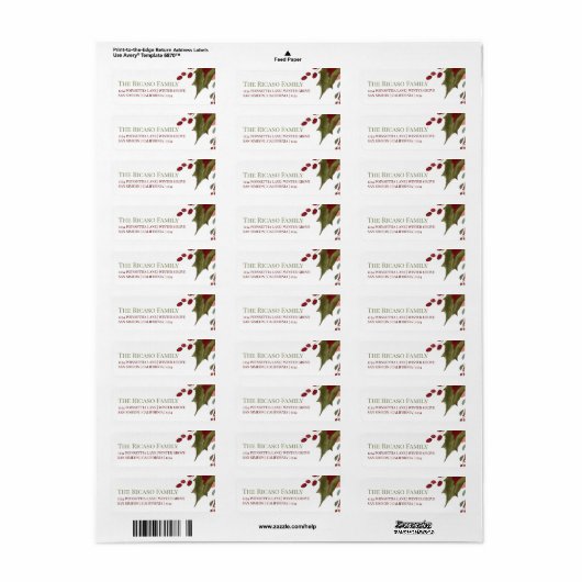 クリスマスパーソナライズされたのヒイラギの冬の葉 ラベル (フルシート)