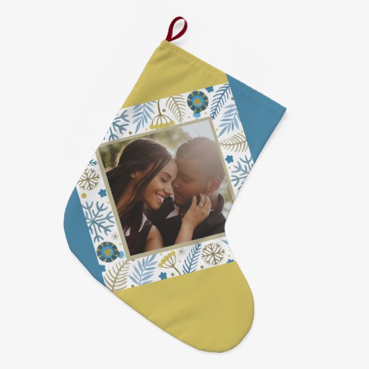 クリスマスパーソナライズされたのモダン写真 ラージクリスマスストッキング (正面 (吊り時))