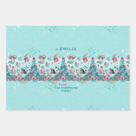 クリスマスパーソナライズされたの人魚と友達の名前 ラッピングペーパーシート