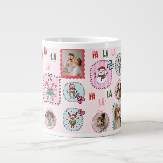 クリスマスパーソナライズされたの写真 | キュートピンクファララ ジャンボコーヒーマグカップ (正面)