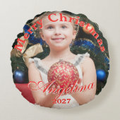 クリスマスパーソナライズされたの写真 ラウンドクッション (正面)
