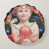 クリスマスパーソナライズされたの写真 ラウンドクッション (裏面)