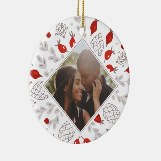 クリスマスパーソナライズされたの冬の葉写真 セラミックオーナメント (右)